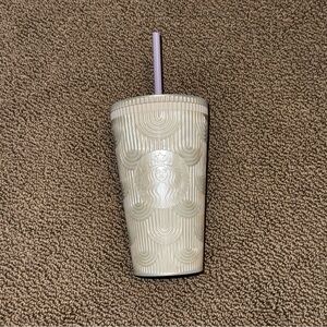 Starbucks grande pearl travel reusable cold cup with lavender purple straw